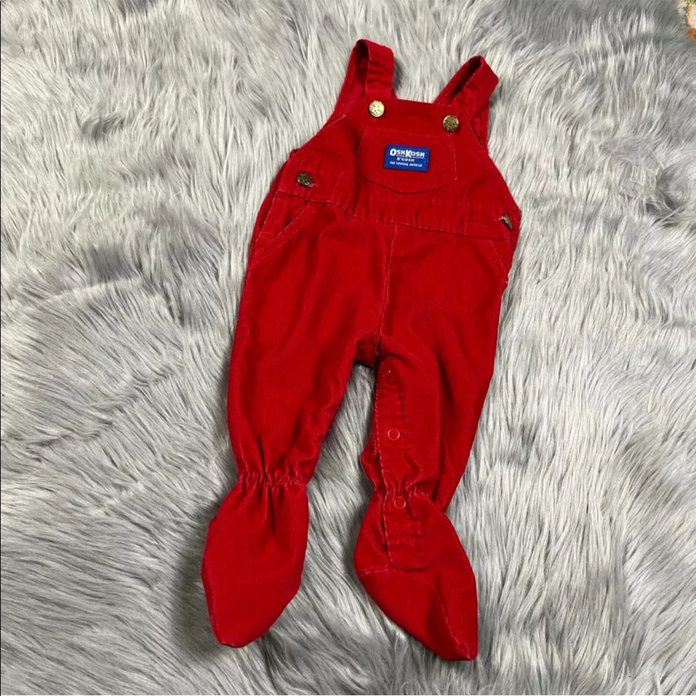 Vintage Oshkosh Baby Boys Red Corduroy Footed Overalls